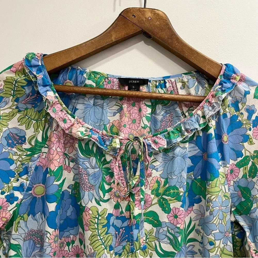 J. Crew Organic Cotton Tie Front Ruffle Top in Fairy Floral A2851 Small